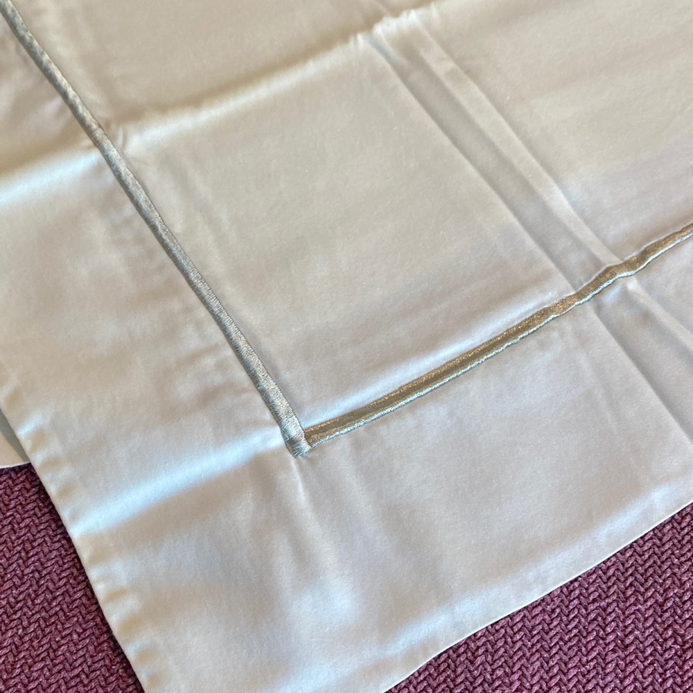Two euro sq pillow shams. Oyster white cotton sateen with silver satin stitching